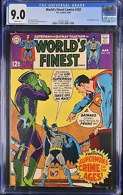 Buy 1969 World's Finest Comics 183 CGC 9.0 Batman Superman United Nations Cover • 173.93£