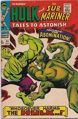 Buy Tales To Astonish #91 May 1967 2nd Appearance And 1st Cover Of Abomination • 49.99£