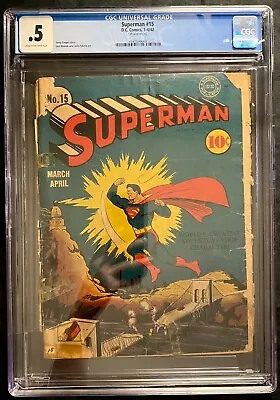 Buy Superman #15 (1942) CGC 0.5 - Classic Laser Beam Cover! Golden Age • 453.38£
