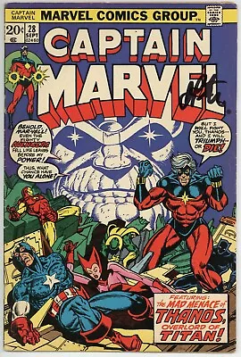 Buy Captain Marvel #28 VG+ JIM STARLIN'S FILE COPY Signed! Thanos!! • 79.06£