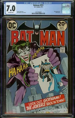Buy Batman #251 CGC 7.0 (1973 DC) Joker Classic Neal Adams Cover White Pages • 559.62£