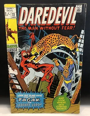 Buy DAREDEVIL #72 Comic Marvel Comics  Silver Age 1970 1st App Tagak Leopard 3.0 • 7.30£