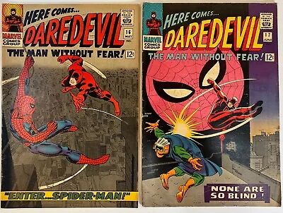 Buy Daredevil #16 #17 Spider-Man Crossover Issues 1st Romita Art. Marvel Comics 1966 • 178.73£