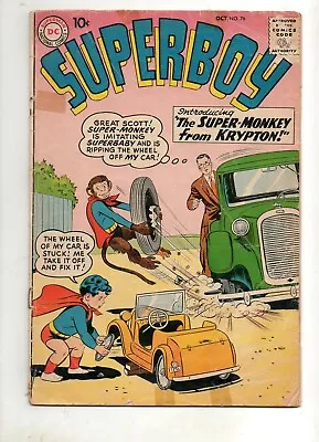 Buy Superboy #76 FIRST APPEARANCE SUPERMONKEY! DC 1959 Low Grade No Back Cover, KEY! • 34.37£