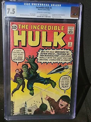 Buy 1962 Incredible Hulk #3 1st Appearance Of Ringmaster & Circus Of Crime - CGC 7.5 • 3,152.92£