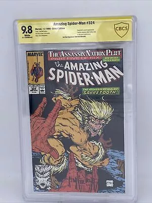 Buy Amazing Spider-Man 324 SIGNED Todd Mcfarlane 9.8 CBCS SABERTOOTH DIRECT VARIANT • 479.70£