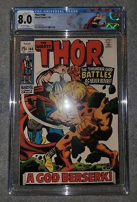 Buy Thor #166 1969 Marvel 2nd Full Appearance Of Him Adam Warlock Cgc 8.0 Ow Pages • 158.31£