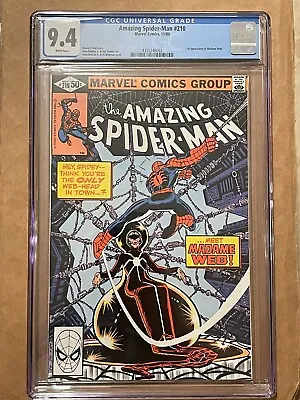 Buy Amazing Spider-Man #210 CGC 9.4 Near Mint WP 1980 1st Appearance Madame Web • 200.15£