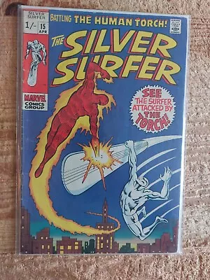 Buy SILVER SURFER #15 - Silver Surfer Vs Human Torch Battle (1970 Marvel) VGF • 34.99£