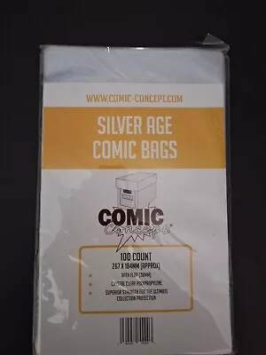 Buy 100  Comic Concept Silver Age  Comic Bags   • 7£
