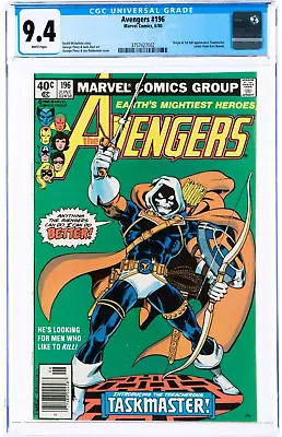 Buy Avengers #196 NEWSSTAND CGC 9.4 White Pages 1st Taskmaster Marvel Comics 1980 • 379.64£