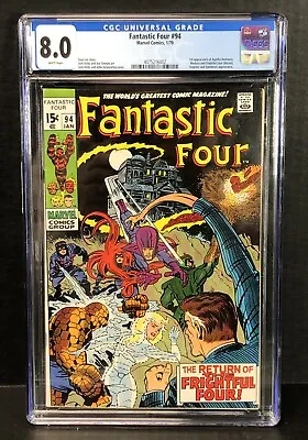 Buy Fantastic Four #94 CGC VF 8.0 1st Appearance Agatha Harkness ** WHITE PAGES** • 276.71£