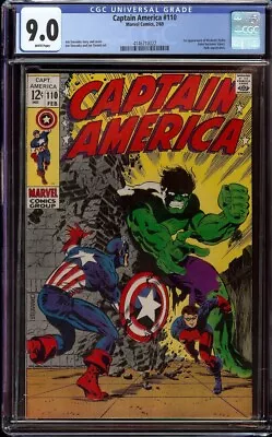 Buy Captain America # 110 CGC 9.0 White (Marvel, 1969) Classic Sterenko Hulk Cover • 475.71£