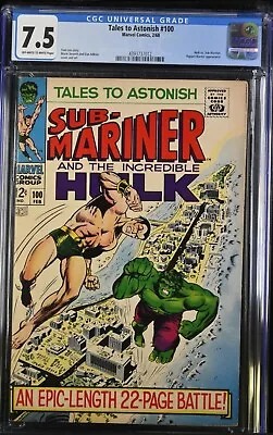 Buy Tales To Astonish #100 Cgc 7.5 Ow/w Pages Hulk Vs. Sub-mariner 1968, New Case! • 91.94£