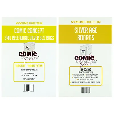Buy Comic Concept RESEALABLE Comic Bags And Backing Boards -- SILVER -- Great Value! • 4.99£