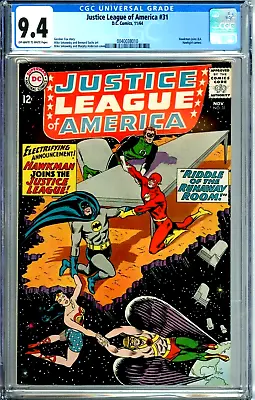 Buy JUSTICE LEAGUE OF AMERICA 31 CGC 9.4 RARE 1of7! HIGHEST GRADED SilverAge DC 1964 • 1,230.88£