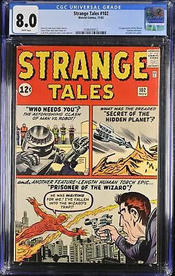 Buy Strange Tales #102 CGC VF 8.0 White Pages 1st Appearance Wizard! Human Torch! • 718.77£