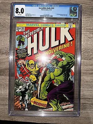 Buy Incredible Hulk #181 CGC 8.0 WHITE Pages 1st Full Wolverine 1974 Marvel Comics • 5,250£