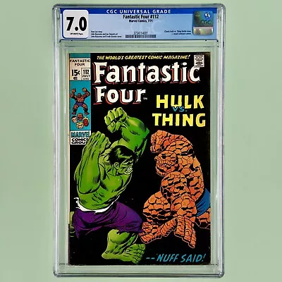 Buy Fantastic Four #112 (CGC 7.0) 1971, Stan Lee Story, Classic Hulk Vs. Thing Cover • 172.79£