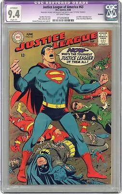 Buy Justice League Of America #63 CGC 9.4 RESTORED 1968 0154559006 • 112.49£
