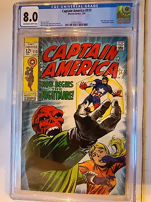 Buy Captain America # 115 Marvel 1969 Red Skull Classic Cosmic Cube Story  Cgc 8.0 • 138.24£