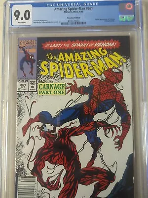 Buy Amazing Spider-Man #361 1st Appearance Of Carnage CGC 9.0 • 139.91£