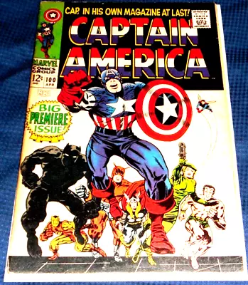 Buy CAPTAIN AMERICA 100# _ 1st PREMIERE ISSUE ALONE 1968 _ BLACK PANTHER - AVENGERS • 139.99£
