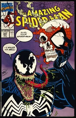 Buy AMAZING SPIDER-MAN #347 1991 NM- 9.2 ICONIC VENOM SKULL Cover ERIK LARSEN Marvel • 31.53£
