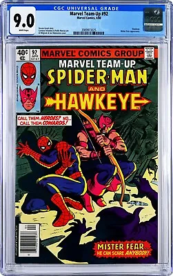 Buy Marvel Team-Up #92 CGC 9.0 (Apr 1980, Marvel) Spider-Man & Hawkeye, Mister Fear • 34.79£