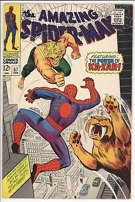 Buy AMAZING SPIDER-MAN  57  VF-/7.5  -  Solid Silver Age Ka-Zar Cover! • 128.09£