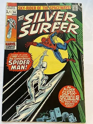 Buy SILVER SURFER #14 Spider-Man UK Price Marvel Comics 1970 VF/VF- • 149.95£