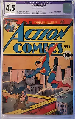 Buy 1940 Action Comics 28 CGC 4.5 Restored. Superman. Ad For All-Star Comics 1. • 931.43£