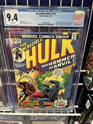 Buy Incredible Hulk #182 1974 CGC 9.4 White Pages Wolverine Cameo! • 479.71£