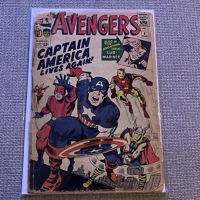 Buy Avengers #4 1964 1st Silver Age Captain America And Bucky .5 Missing Ad Page Low • 308.21£