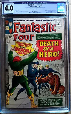 Buy FANTASTIC FOUR #32 CGC 4.0 OW-W 1964 Stan LEE & KIRBY, Color Touch, SUPER SKRULL • 46.22£