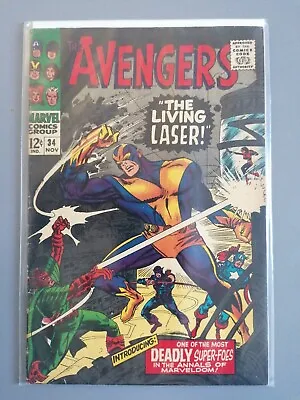 Buy MARVEL Comics  Avengers # 34  SILVER Age 1966 1st LIVING LASER • 45£