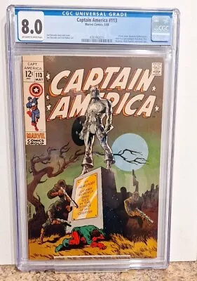 Buy Captain America #113 Cgc 8.0! Jim Steranko Classic Cover 1969 Key Issue! • 127.10£
