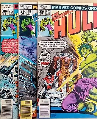 Buy Hulk #'s 216, 218, 220 - VG- (3.5) Average Grade - Marvel 1977/78 - Cents Copies • 7.50£