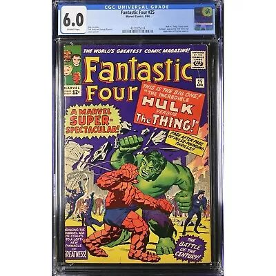 Buy Fantastic Four #25 (1964) CGC Graded 6.0 OW Pages Hulk Vs. Thing CLASSIC COVER! • 521.61£