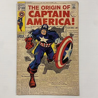 Buy The Origin Of Captain America #109 FN 1969 Raw Comic Cent Copy With Pence Stamp • 102£