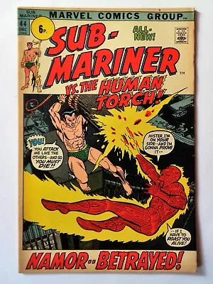 Buy SUB MARINER #44 Marvel Comic 1971 Namor Human Torch Cover MCU Bronze Age Wakanda • 14£