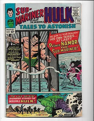 Buy Tales To Astonish 70 - Vg+ 4.5 - Incredible Hulk - Sub-mariner - Dorma (1965) • 35.98£