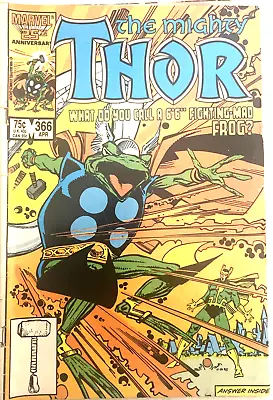 Buy Thor # 366. 1st Series.  Key Throg  Cover.  April 1986.  Marvel. Fn- 5.5 • 9.99£