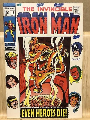 Buy Iron Man #18 (1969) Silver Age Marvel-Even Heroes Die! Avengers Appearance • 21.67£