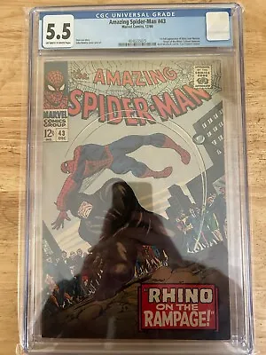 Buy Amazing Spider-Man #43 - 1966 - 2nd App Of Rhino & 1st Mary Jane - CGC 5.5 • 180£