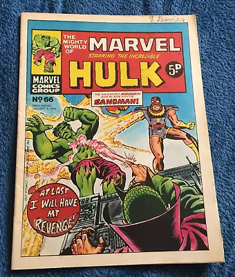 Buy Free P & P; Mighty World Of Marvel Weekly #66, 5th January 1974: Hulk, FF! • 5.99£
