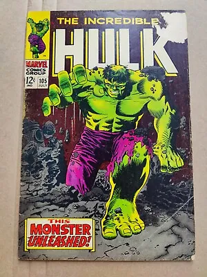 Buy The Incredible Hulk 105 Marvel Comics Low Grade Tape Tear On Cover 1968 • 34.79£