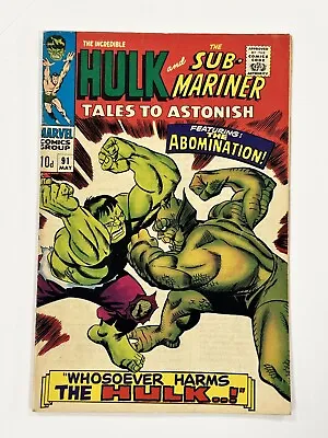 Buy Tales To Astonish #91 FN/VF 1st Abomination Cover (2nd Appearance) 1967 Pence • 144£