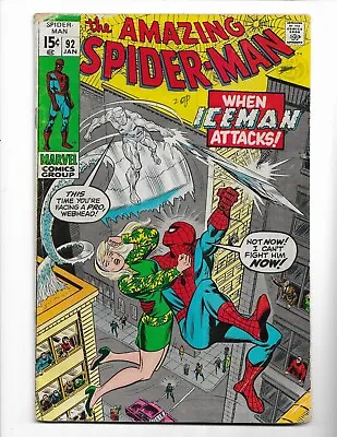 Buy Amazing Spider-man 92 - Vg+ 4.5 - Gwen Stacy - Sam Bullit - Iceman (1971) • 32.17£