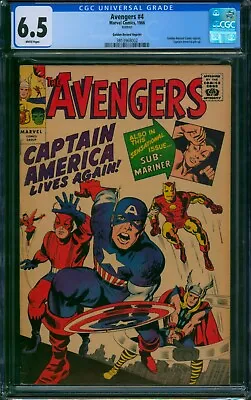 Buy Avengers #4 Golden Record Reprint (1966) ⭐ CGC 6.5 WHITE PG⭐ Captain America GRR • 374.53£